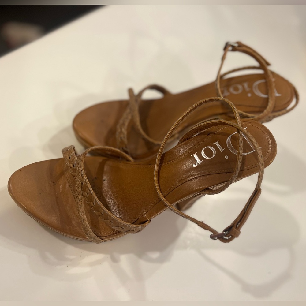 Dior Vintage Braided Leather & Wood Platform Sandals Heels 37